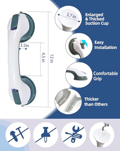Shower Grab Bars for Seniors Bathroom Suction Cup 11.68 Inch Easy to Install Shower Handles for Removable Handrails for Seniors Elderly Heavy Duty Safety Grip Waterproof Drill Free Waterproof