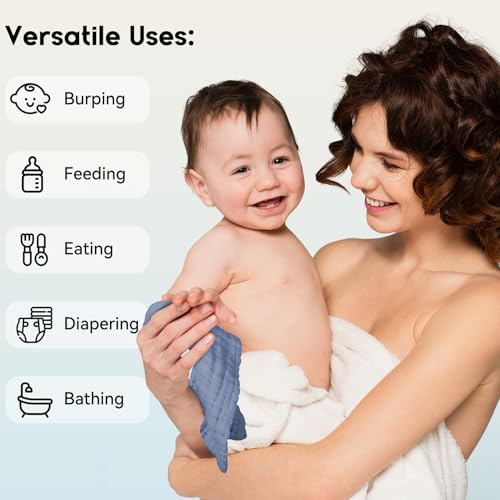 Unnivoll Muslin Burp Cloths Baby 12''X12'', Baby Washcloths 6 Pack, 100% Cotton Baby Wash Cloths Absorbent and Soft for Newborn Infants Kids Boys Girls - Gradient Blue - color: Gradient Blue