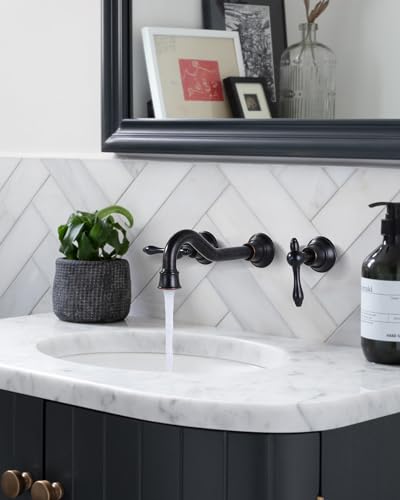 Bronze Bathroom Faucet Wall Mount: WOWOW 2 Handle Bathroom Sink Faucet 3 Hole Installation Lavatory Faucet with Rough in Valve Included(Oil Rubbed Bronze) - color: Oil Rubbed Bronze