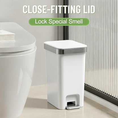 2 Pack Bathroom Trash Can with Lid 2.6 Gallon,Step Pedal Small Basket | Plastic Garbage Can with Press Top Bin & Foot Pedal Trash Bin, Mini Waste Basket for Bedroom,Offices,Dorm,RV(Grayish-White) - color: Grayish-white-2 Pack