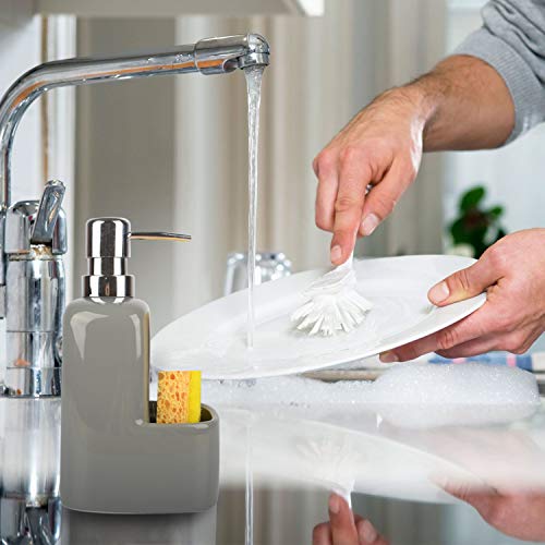 Dish Soap Dispenser - Kitchen Soap Dispenser with Sponge Holder Matte Ceramic Soap Daddy Dispenser 20oz for Kitchen (Grey) - color: Gray
