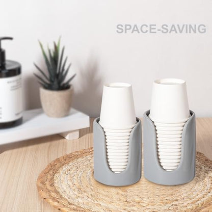 Ceramic Bathroom Cup Dispenser, Fits 3–4 Oz Cups, 2 Pack, Grey | Small Countertop Cup Holder for Mouthwash & Rinsing – Non-Slip Base, Easy-Access Design, Kitchen & Bathroom Ready - color: Grey, size: 2 Pack