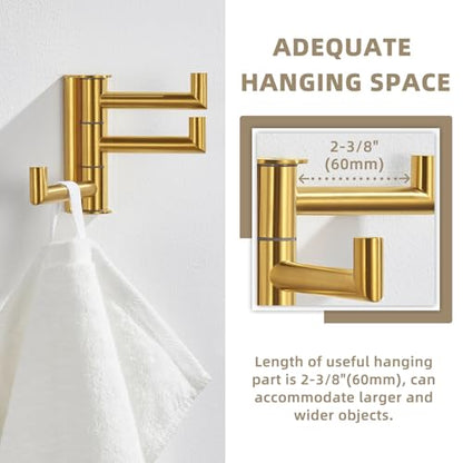 Suyar Brushed Gold Towel Hook, Bathroom Coat Robe Holder with 3 Swivel Arms | SUS304 Stainless Steel, Wall Mounted - color: Brushed Gold, size: 1 Pack