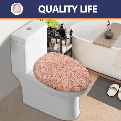 Soft Microfiber Toilet Lid Cover 17.5" x 15" Machine Washable | Solid Toilet Seat Cover Adjustable Rubber Backing Fits Most 16 -17.5" L x 14-16" W Round Oblong and Elongated Toilet Seat - color: Blush Pink