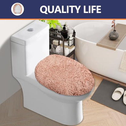 Soft Microfiber Toilet Lid Cover 17.5" x 15" Machine Washable | Solid Toilet Seat Cover Adjustable Rubber Backing Fits Most 16 -17.5" L x 14-16" W Round Oblong and Elongated Toilet Seat - color: Blush Pink