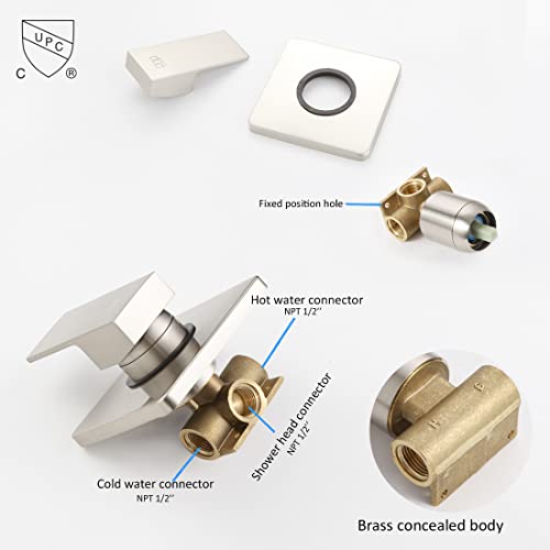 Shower Only Faucet Set Brushed Nickel, Bathroom Rain Mixer Shower Head Set Wall Mounted Rainfall Shower System Single Handle Shower Trim Kit with Rough-in Valve - color: Brushed Nickel, size: 8 Inch (Wall Mount)