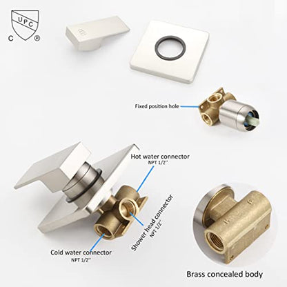 Shower Only Faucet Set Brushed Nickel, Bathroom Rain Mixer Shower Head Set Wall Mounted Rainfall Shower System Single Handle Shower Trim Kit with Rough-in Valve - color: Brushed Nickel, size: 8 Inch (Wall Mount)