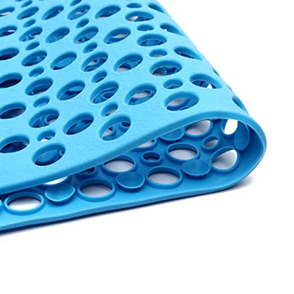 Nonslip Bath Tub Shower Mat with Suction Cups, Extra Soft TPE Bath Mat for Kids, Bathtub Bathroom Mats, Machine Washable, Smooth/Non-Textured Tubs Only, 35L x 16W Inch(Lake Blue) - color: Lake Blue, size: 35" x 16" (Rectangular)