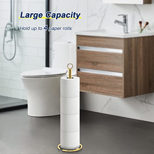 NearMoon Bath Toilet Paper Holder Stand, Freestanding Tissue Paper Storage with Reserve, Space Toilet 4 Rolls Holder for Bathroom/Kitchen Countertop-All Metal (1 Pack, Chrome Gold) - color: Chrome Gold