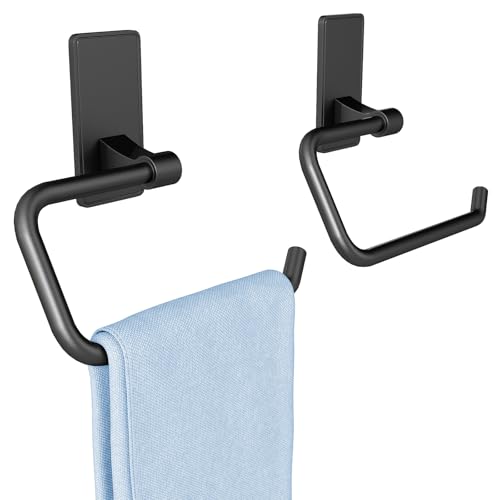 2-Piece Towel Ring, Adhesive Hand Towel Holder for Bathroom, Modern Style Towel Hangers Wall-Mounted Hand Towel Rack for Bathroom, Matte Black - color: Matte Black, size: C-Shape(2-pack)