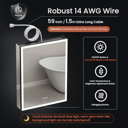 24x32 Lighted Medicine Cabinet with Mirror, Black AL Alloy Frame, Plug-in/Hardwired, Recessed/Wall Mount, Defog, 3-Color Dimmable Lights, USB-C&USB-A+2 Outlets, 3 Shelves, Right Hinge - size: 24x32(R)