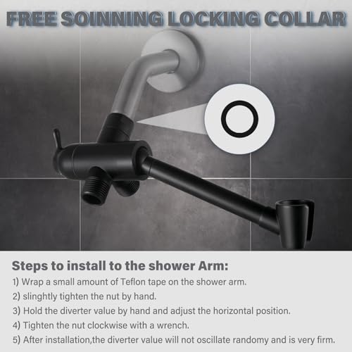 All Metal Shower Diverter Valve With HandShower Holder - Upgraded 3 Way Shower Head for Handheld and Fixed Rain Showerhead - Universal G1/2 Arm, Bathroom Part, Matte Black - color: Black