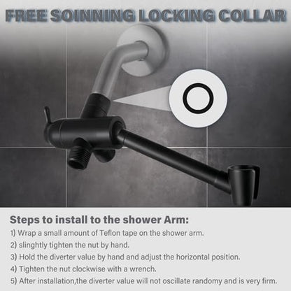 All Metal Shower Diverter Valve With HandShower Holder - Upgraded 3 Way Shower Head for Handheld and Fixed Rain Showerhead - Universal G1/2 Arm, Bathroom Part, Matte Black - color: Black