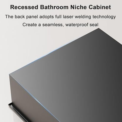 Recessed Bathroom Niche Cabinet, Stainless Steel Wall Mounted Bathroom Storage Organizer with Trash Can, Tissue Holder & Detachable Shelves, Waterproof Shower Niche Bathroom Shelf - color: White
