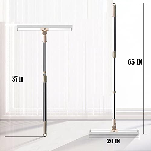 20 in Silicone Floor Squeegee 65 in Long Handle for Floor Window Cleaning | Shower Squeegee Scrubber Combi with Pole Extendable Telescopic Adjustable Stainless Glass Squeegee Bathroom shower