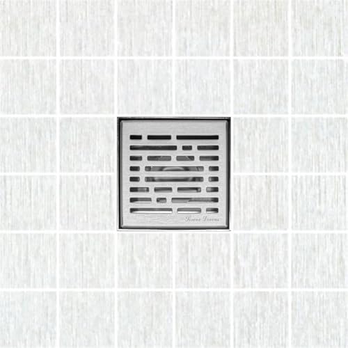 304 Stainless Steel 4 Inch Brushed Nickel Square Shower Drain Kit with Base Broken Lane for Tile Floor Drain Grate Cover Hair Catcher Trap Strainer (Brushed Stainless Steel, PVC Plastic) - color: Brushed Stainless Steel