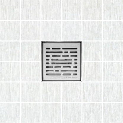 304 Stainless Steel 4 Inch Brushed Nickel Square Shower Drain Kit with Base Broken Lane for Tile Floor Drain Grate Cover Hair Catcher Trap Strainer (Brushed Stainless Steel, PVC Plastic) - color: Brushed Stainless Steel