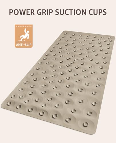 Bligli Bathtub Mat Non Slip, 16x31.5 inch Extra Long Bath Tub Mat with Strong Suction Cups, Soft Rubber Bathroom Floor Mat, Machine Washable, 100% BPA Free (Brown) - color: Brown, size: 31.5" x 16" (Rectangular)