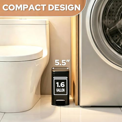 Small Bathroom Trash Can w/Lid Soft Close, 6 Liter/1.6 Gallon Stainless Steel Garbage Can w/Inner Bucket, Trash Bin Waste Basket for Kitchen, Bedroom, Living Room, Office, Toilet, Black - color: Black