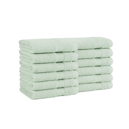 Arkwright Solid Washcloths, Pack of 12, 100% Cotton 600 GSM Soft Absorbent Face and Body Wash Towels for Bathroom, Hotel Spa or Vacation Rental, 13 x 13 in, Eucalyptus Green - color: Eucalyptus Green