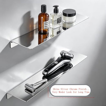 15.74 Inch Stainless Steel Floating Shelf Organiser Wall Mounted Bathroom Shelf Shower Caddy Brush Finish Simple Style Kitchen Shelf Sliver Chrome Finish - color: Sliver Chrome, size: 15.74 Inch