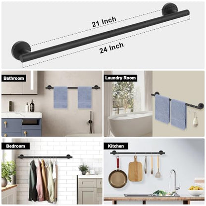 Livabber Bath Towel Bar, 304 Stainless Steel Towel Rack, Heavy Duty Towel Holder Wall Mounted for Bathroom/Kitchen, Usable Hanging Length-20.9 Inch, Total Length-23.7 Inch (Black) - color: Black, size: 24 Inch