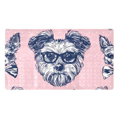 Dog Bows Glasses Tie on Pink Background Bath Tub and Shower Mats, Non Slip Bathmat with Drain Holes and Suction Cups for Bathroom Floor, 15.1 x 26.8 Inch - color: Multi 01