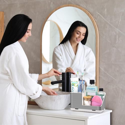 Toothbrush Holders for Bathroom Countertop Organizer (Brushed Silver Grain) | Easy To Clean, Drainage, Non-Slip, Detachable, Kids Electric Toothbrush and Toothpaste Holder for Bathrooms - color: Brushed Silver