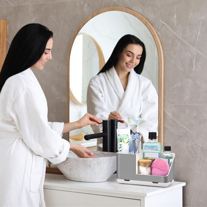 Toothbrush Holders for Bathroom Countertop Organizer (Brushed Silver Grain) | Easy To Clean, Drainage, Non-Slip, Detachable, Kids Electric Toothbrush and Toothpaste Holder for Bathrooms - color: Brushed Silver