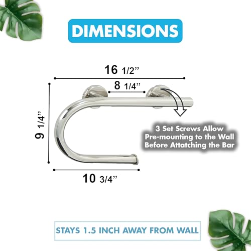 Grab Bar Toilet Paper Holder - Bathroom Safety/304 Stainless Steel/Left/Polished Chrome/ 16.5"x 10" - color: Polished Chrome, Left Hand