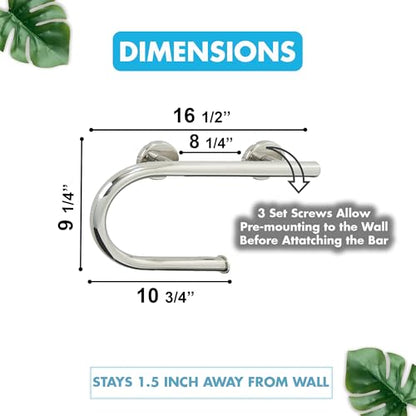 Grab Bar Toilet Paper Holder - Bathroom Safety/304 Stainless Steel/Left/Polished Chrome/ 16.5"x 10" - color: Polished Chrome, Left Hand