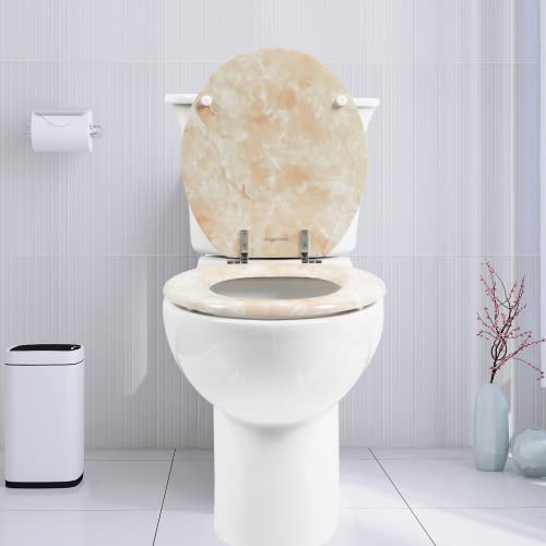 Round Toilet Seat Natural Wood Toilet Seat with Zinc Alloy Hinges, Easy to Install also Easy to Clean, Anti-pinch Marble Toilet Seat by Angol Shiold (Round, Beige Pink) - color: Beige Pink, size: Round-16.5“