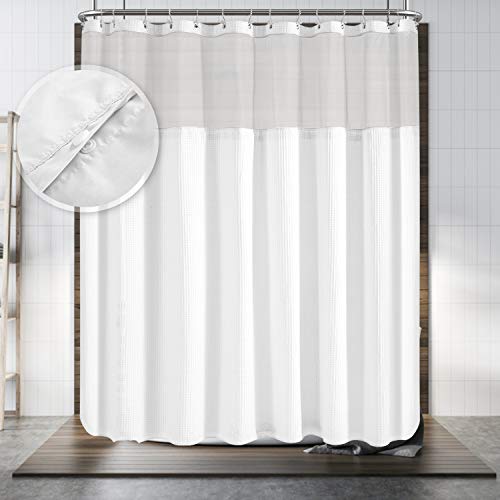 Barossa Design Shower Curtain with Liner for Clawfoot Tub, White, 180x70 | Cotton Blend, Honeycomb Waffle Weave, Hotel Style, Fabric Snap-in Liner, Mesh Window Top, Washable, 180W x 70H Wrap Around - color: White, size: 180"W x 70"L (Pack of 1)