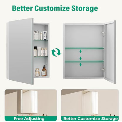Medicine Cabinet Mirror,Bathroom Mirror with Storage 24 x 32 in | Bathroom Medicine Cabinet With Mirror And Adjustable Shelves, Aluminum Recessed or Wall Mounted Medicine Cabinets - size: 24 x 32 inches