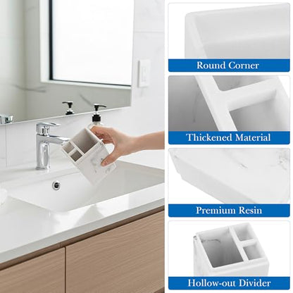 Linkidea Countertop Manual Toothbrush Holder with Lid, 3 Slots Brush and Toothpaste Stand for Bathroom, Dustproof Resin Organizer Compatible with Oral-B, Colgate, Reach Toothbrush (White)