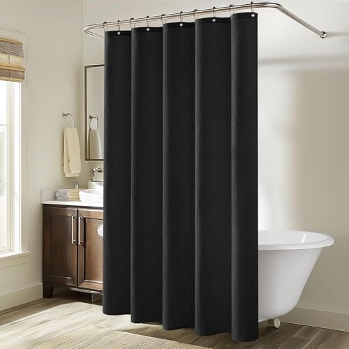 MIULEE W60*L84 Extra Long Linen Shower Curtain Black 10 Metal Hooks | Washable, Fabric Curtain Set, Waterproof Neutral Thick Cloth Shower Curtain, Bathroom Hotel Bathtub - color: Black, size: 60"W x 84"L (Pack of 1)