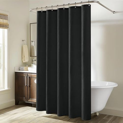 MIULEE W60*L84 Extra Long Linen Shower Curtain Black 10 Metal Hooks | Washable, Fabric Curtain Set, Waterproof Neutral Thick Cloth Shower Curtain, Bathroom Hotel Bathtub - color: Black, size: 60"W x 84"L (Pack of 1)