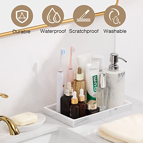 Luxspire Resin Bathroom Vanity Tray Countertop Organizer, M, Marble White | 10 x 6 inch, non-slip waterproof resin, easy wipe clean, fits bath kitchen vanity, holds jewelry toiletries soap - color: Marble White, size: M