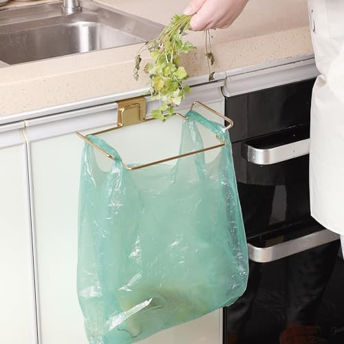 Large Stainless Steel Trash Bag Holder for Kitchen Cabinets Doors and Cupboards, Gold - color: Gold