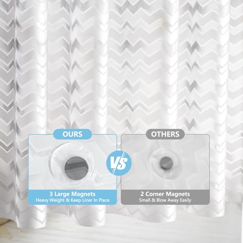 Seenus Waterproof PEVA Shower Curtain Liner Extra Long 72 x 78 inch, Translucent Shower Liner Long with 3 Weighted Magnets, Semi Transparent Plastic Shower Curtain Frosted Striped for Bathroom - color: White Striped, size: 72"W x 78"L (Pack of 1)