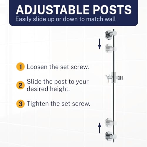 HammerHead Showers® Solid Metal 27.5 Inch Shower Slide Bar for Hand Held Shower Heads, Chrome | Adjustable Height Showerhead with Hose Rail System | Easily Adjust Height & Angle of Handshower - color: Chrome