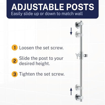 HammerHead Showers® Solid Metal 27.5 Inch Shower Slide Bar for Hand Held Shower Heads, Chrome | Adjustable Height Showerhead with Hose Rail System | Easily Adjust Height & Angle of Handshower - color: Chrome