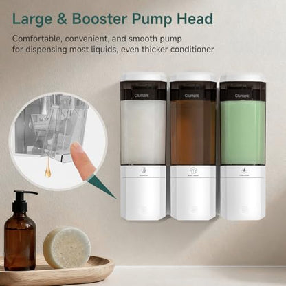 Shampoo and Conditioner Dispenser 3 Chamber 17oz No Drill Shower Soap Dispenser Wall Mounted Shampoo Conditioner Body Wash Refillable Bathroom Shower Dispenser (White+Smoke Gray 3 Chamber) - color: White-smoke Gray-3