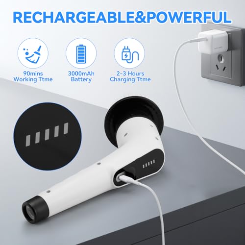 Electric Cordless Spin Scrubber – 2-Speed High-Efficiency Adjustable Portable Cleaning Brush for Home, 8 Replaceable Brush Heads for 360° Powerful Cleaning in Bathroom, Kitchen, Car(Pure White)