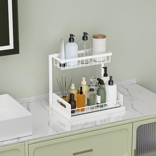 Under Sink Organizer and Storage, Slide Out Cabinet Organizer, Pull Out Sink Shelf for Kitchen Bathroom Laundry, 1 Pack White