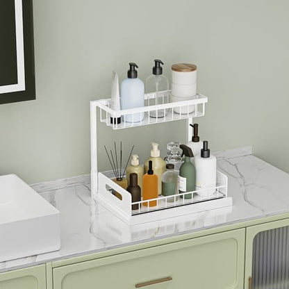 Under Sink Organizer and Storage, Slide Out Cabinet Organizer, Pull Out Sink Shelf for Kitchen Bathroom Laundry, 1 Pack White