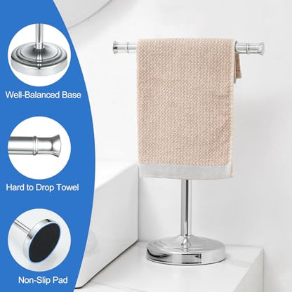 RUMOSE Polished Chrome Hand Towel Holder Stand Countertop Towel Rack | 13 Inch Bathroom Kitchen Vanity T-Shape Towel Stand Free Standing Stainless Steel Towel Bar Towel Ring - color: Polished Chrome