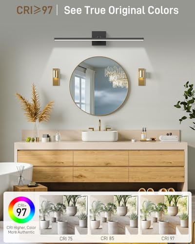 Black Long Vanity Lights, Morden Bathroom Light Fixtures with 5CCT&Dimmable Bath Wall Lamp, 220° Rotatable Hallway Bedroom, 32IN Vanity LED Bar Over Mirror for Makeup Shaving Skincare-ETL Certified - size: 32IN