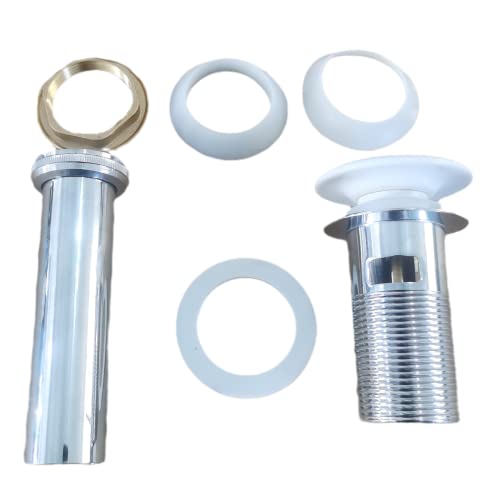 Universal Bathroom Sink Drain with Pop-Up,Overflow Hole,Ceramic White Cap & Stainless Steel Body - Easy to Install, Durable Copper Mesh Filter -Fits Standard Sink With Overflow White & Silver KINGWONG
