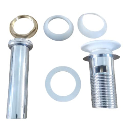 Universal Bathroom Sink Drain with Pop-Up,Overflow Hole,Ceramic White Cap & Stainless Steel Body - Easy to Install, Durable Copper Mesh Filter -Fits Standard Sink With Overflow White & Silver KINGWONG